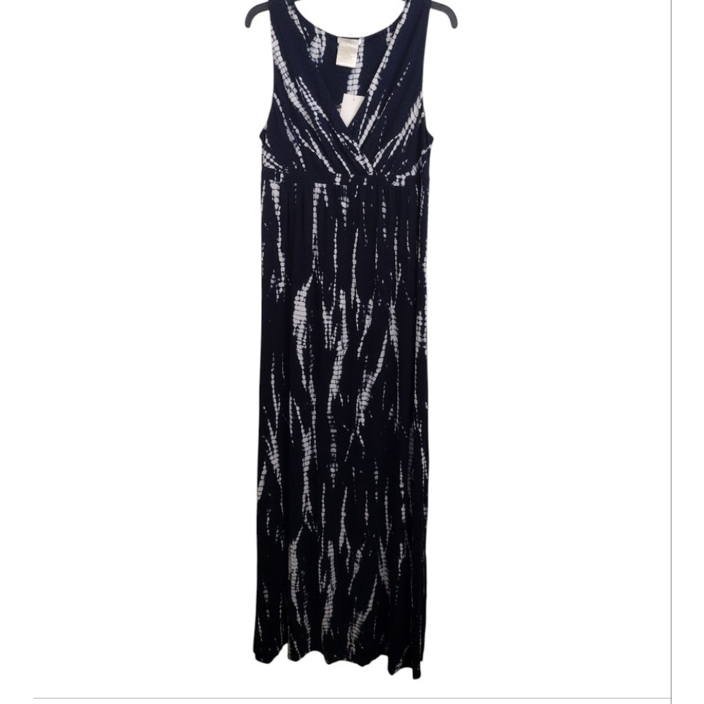 Matty M Elegant Navy And White Tie Dye Print Maxi Dress Size XL